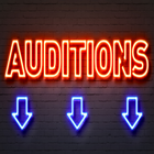 If you're looking for auditions, then please click here. Image shows neon lights spelling auditions, with blue neon arrows pointing down.